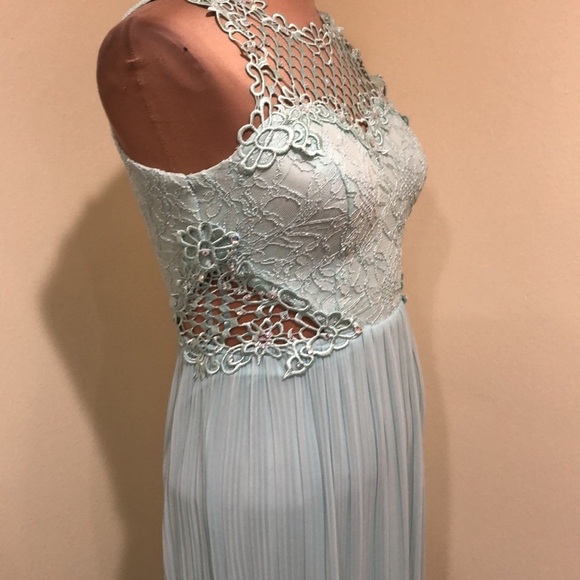 City Triangles Formal Maxi Dress Size 7 Pastel Aqua Blue Floral Lace Rhinestones - Picture 4 of 9